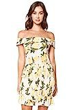 Sugar Lips Women's Lemon Print Smocked Body Off SHOULDR Mini Dress, Ivory-Multi, Large | Amazon (US)