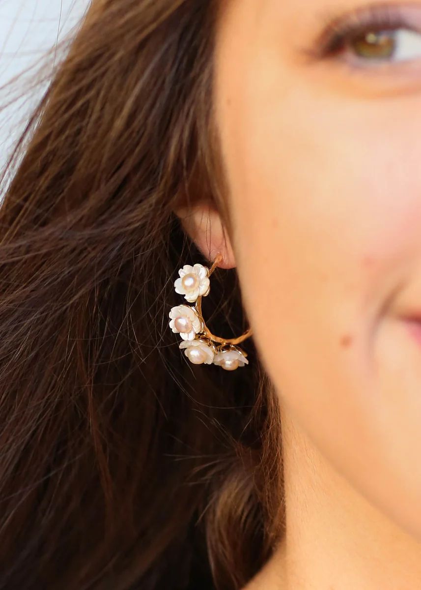 Dainty Pearl Flower Hoops | Vivian Drew