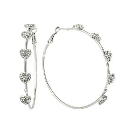 Jessica Simpson Heart Stone Hoop Earrings, Silver-tone | Walmart (US)