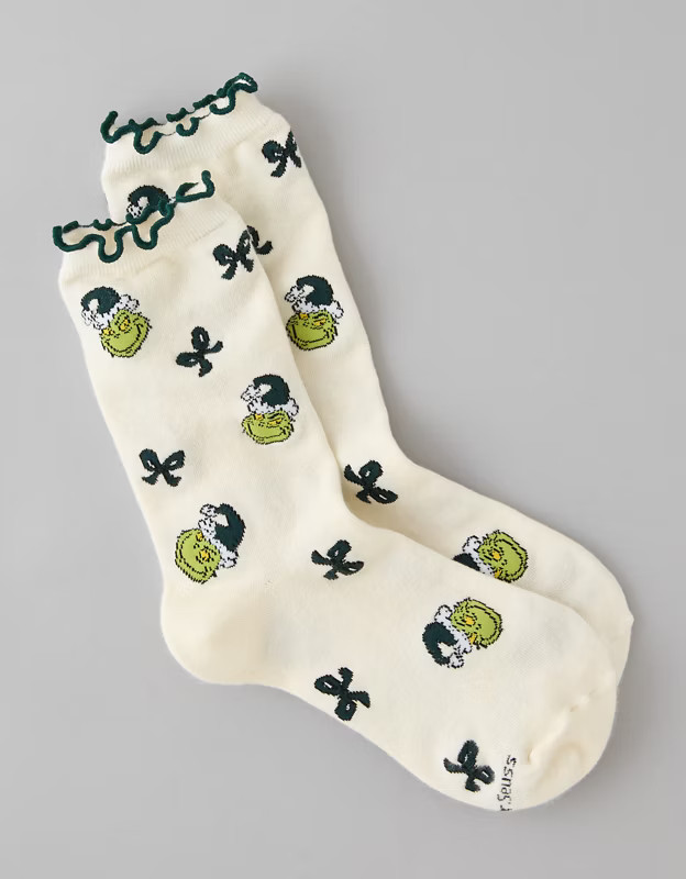 AE Grinch Ruffle Crew Socks | American Eagle Outfitters (US & CA)