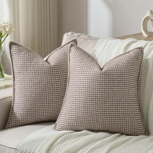 FUTEI Coffee Decorative Throw Pillow Covers 24x24 Inch Set of 2,Soft Houndstooth Textured Europea... | Amazon (US)