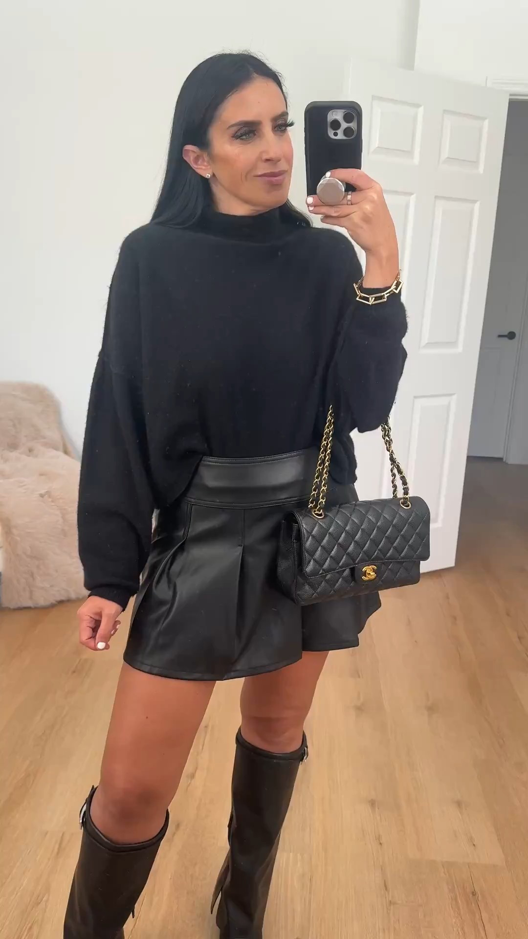 Celebrity Pink Women's Faux Leather Pleated Skort wearing size medium only $15