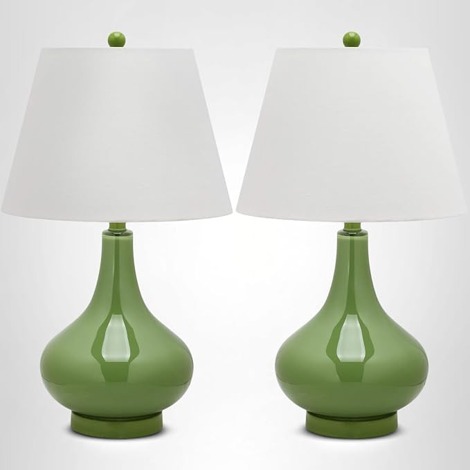 SAFAVIEH Lighting - Amy 24" Fern Green Glass Gourd Table Lamp Set of 2 with White Shades, Modern ... | Amazon (US)