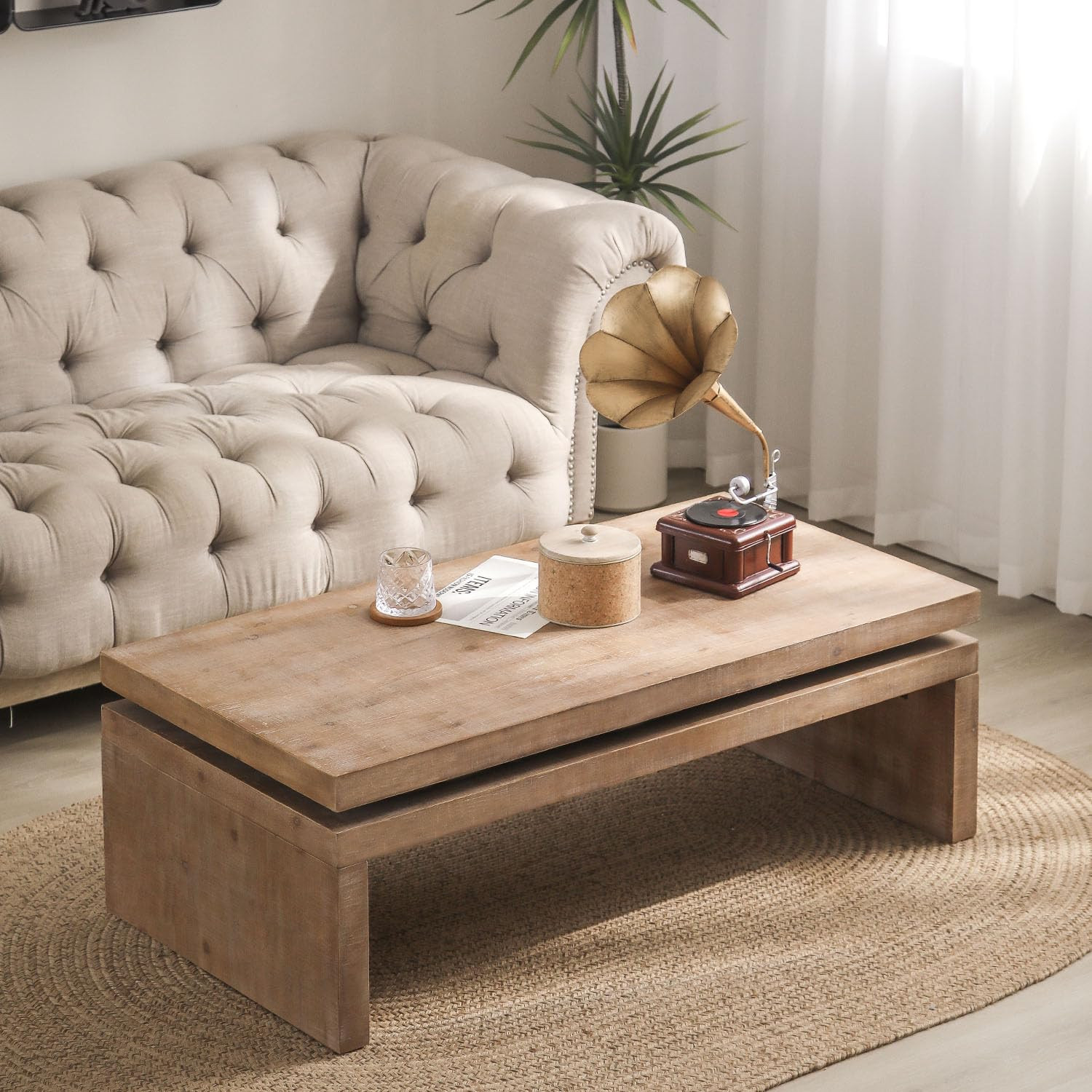 Rectangle Coffee Table for Living Room, Mid Century Modern Coffee Table, Solid Wood Center Table Accent Tea Table for Apartment | Amazon (US)