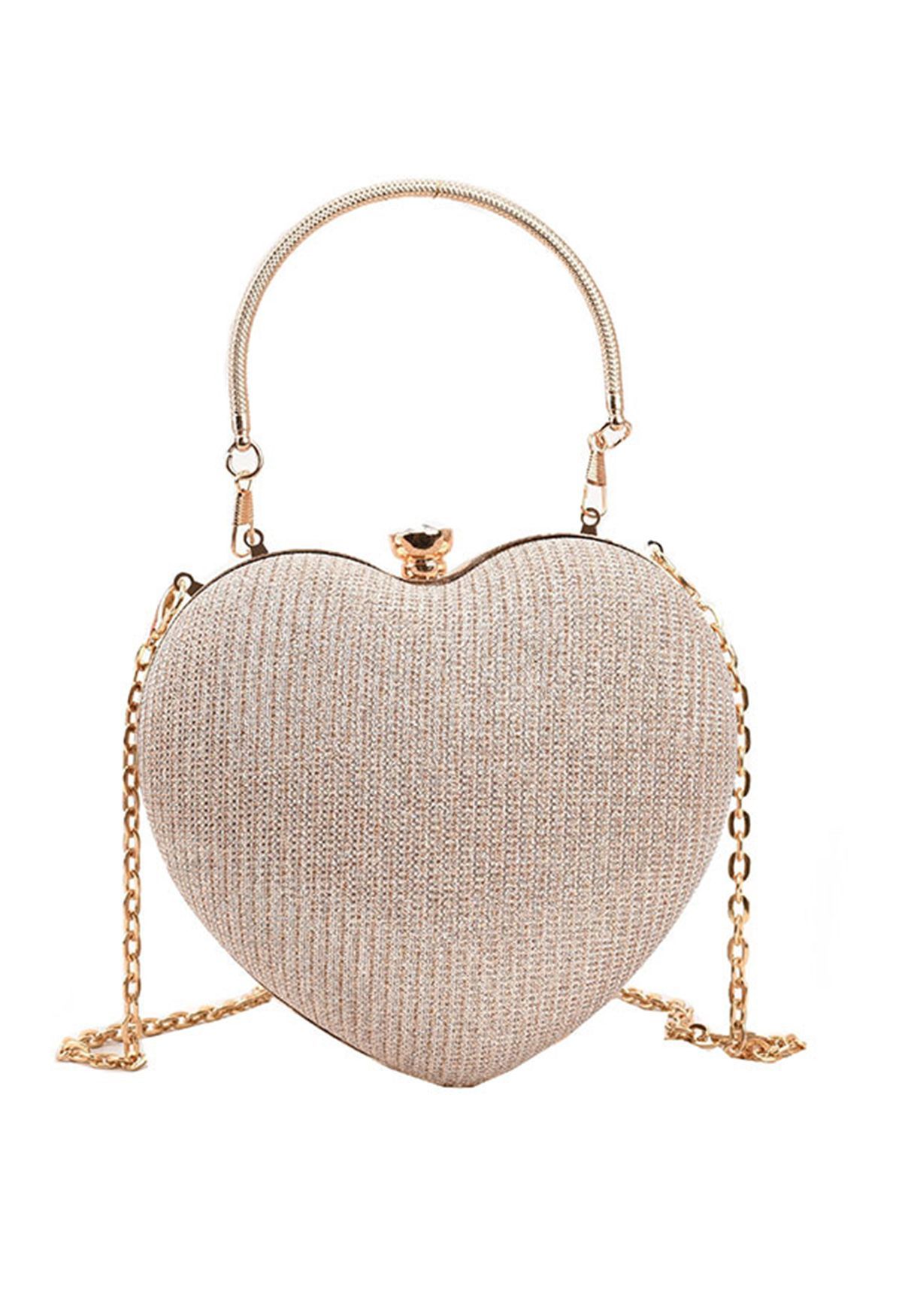 Gleaming Heart Shape Clutch Handbag in Gold | Chicwish