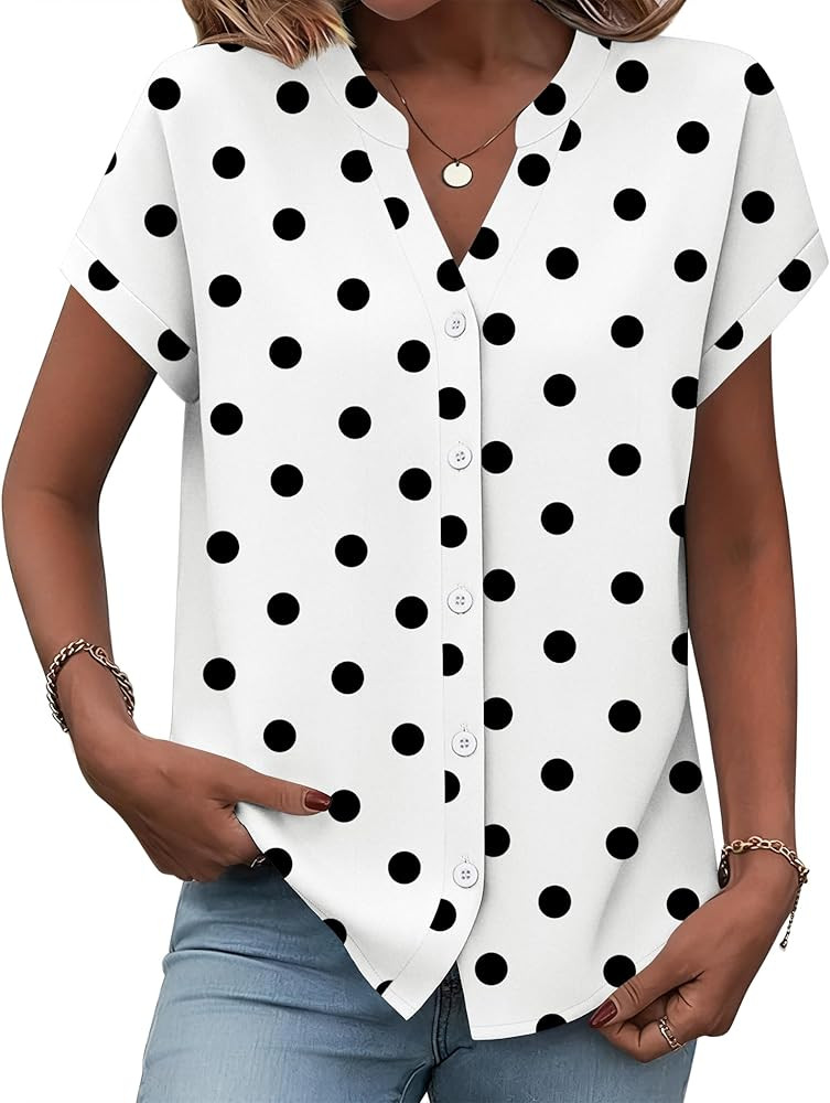 Amazon.com: Zeagoo Button Down Shirts for Women Business Casual Floral Dressy Tops Short Sleeve W... | Amazon (US)