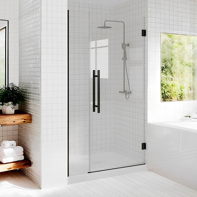 Fully Frameless Wall Hinge Shower Door with 5/16"(8mm) Tempered Glass，Hinged Single Swing Showe... | Amazon (US)
