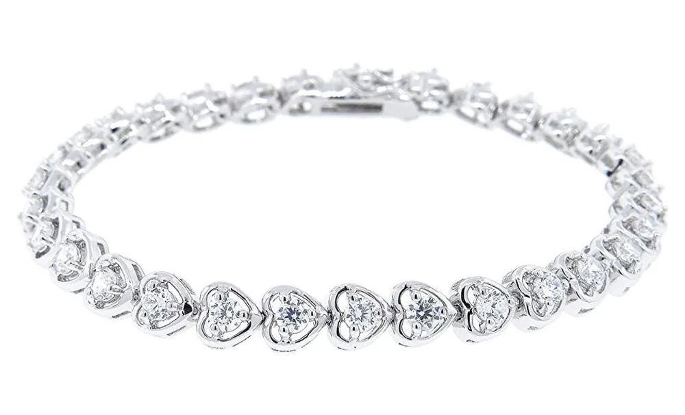 Cate & Chloe Rosalie 18k White Gold Plated Silver Heart Tennis Bracelet with Cubic Zirconia Cryst... | Walmart (US)