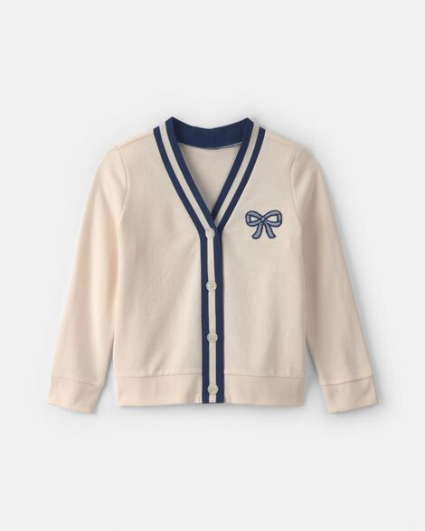 Girls Bow French Terry Cardigan Sweater - Cream | Carter's | Carter's Inc