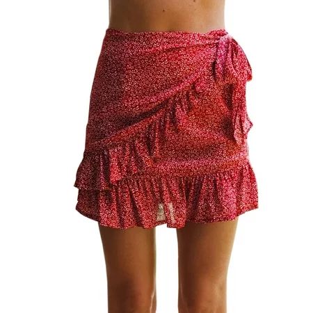 Women s Floral Mini Skirts Ruffle Hem Beach A Line Short Skirts | Walmart (US)