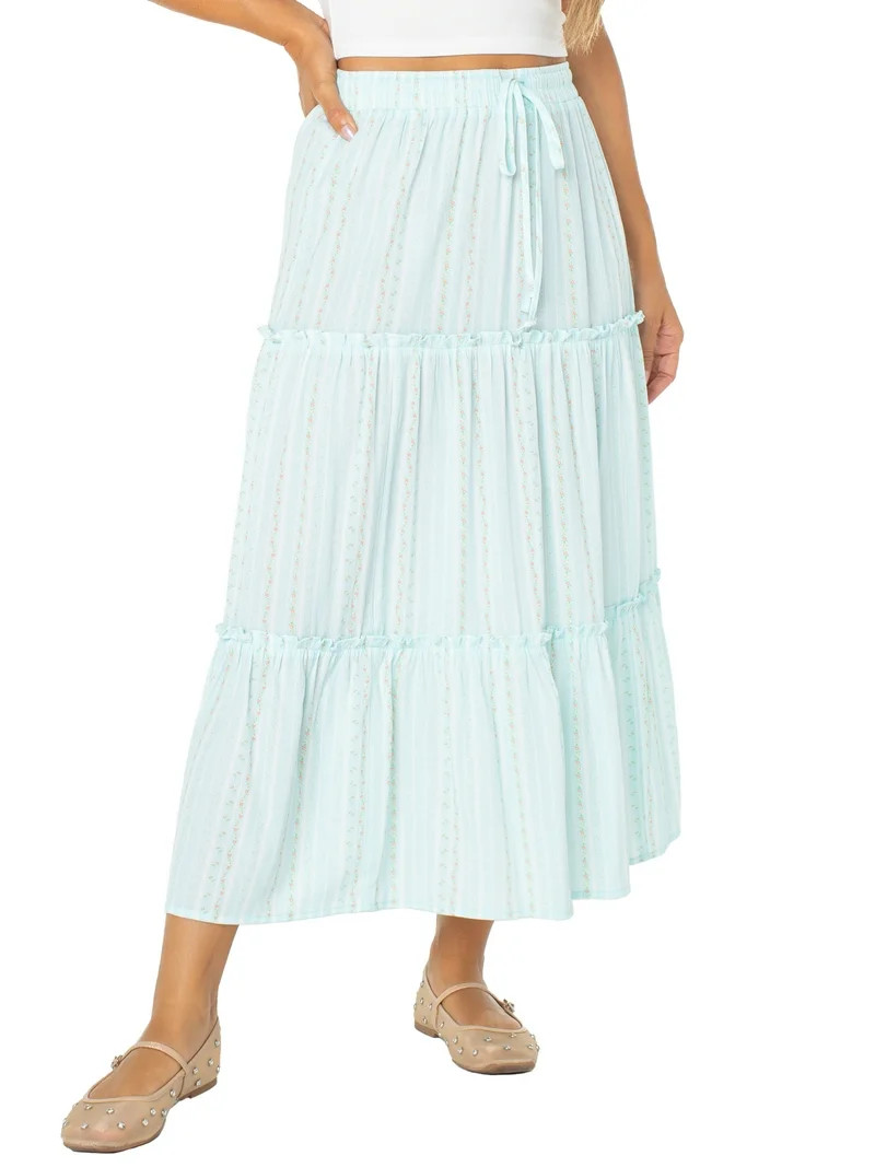 Celebrity Pink Women's and Women's Plus Floral Print Tiered Maxi Skirt, Sizes XS-4X | Walmart (US)