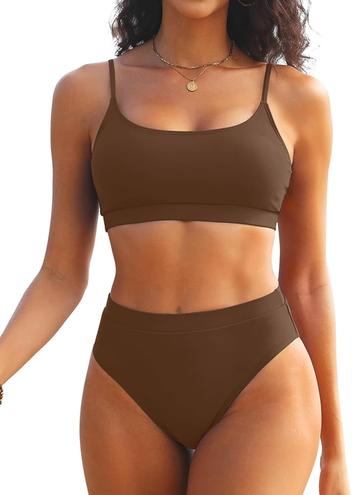 Tempt Me Women High Waisted Bikini Set Athletic Two Piece Swimsuits Sporty High Cut Bathing Suit ... | Amazon (US)