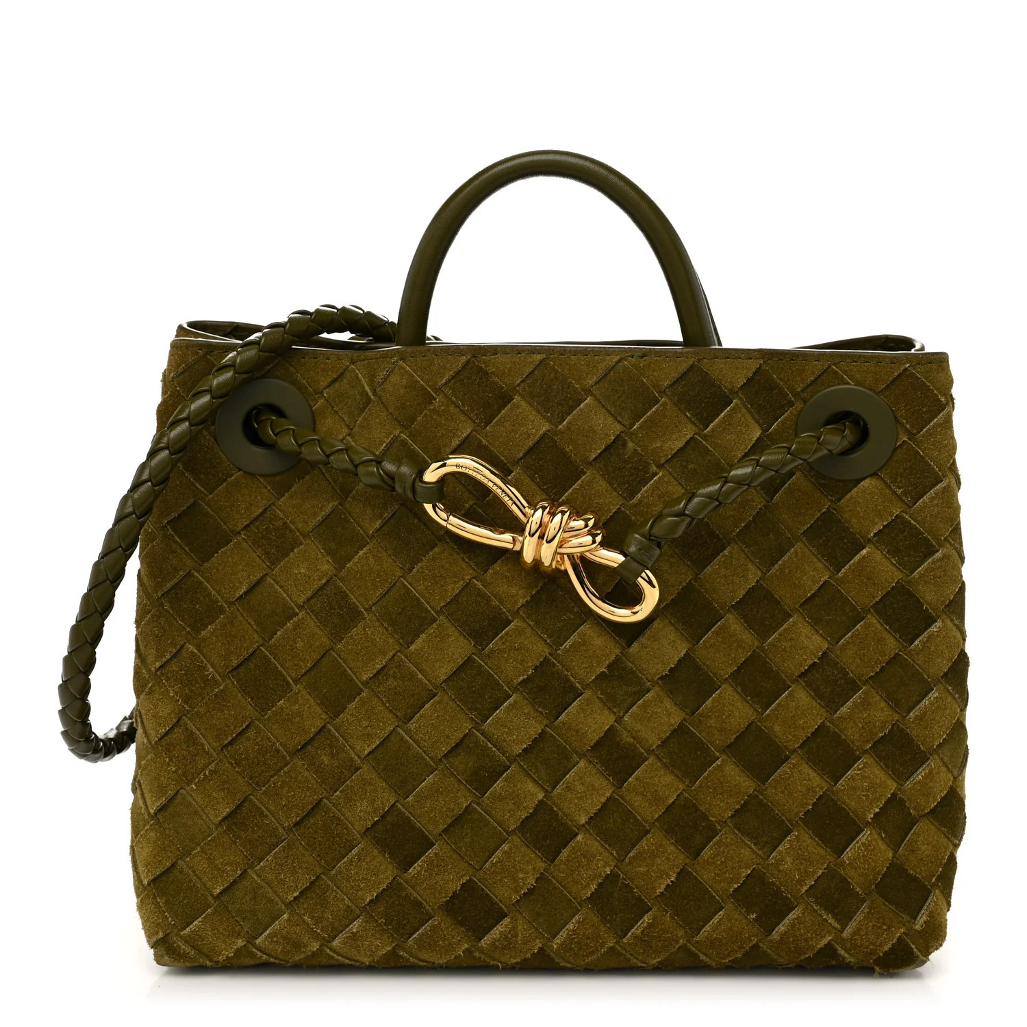 Suede Intrecciato Small Andiamo Shoulder Bag Olive Oil | FASHIONPHILE (US)