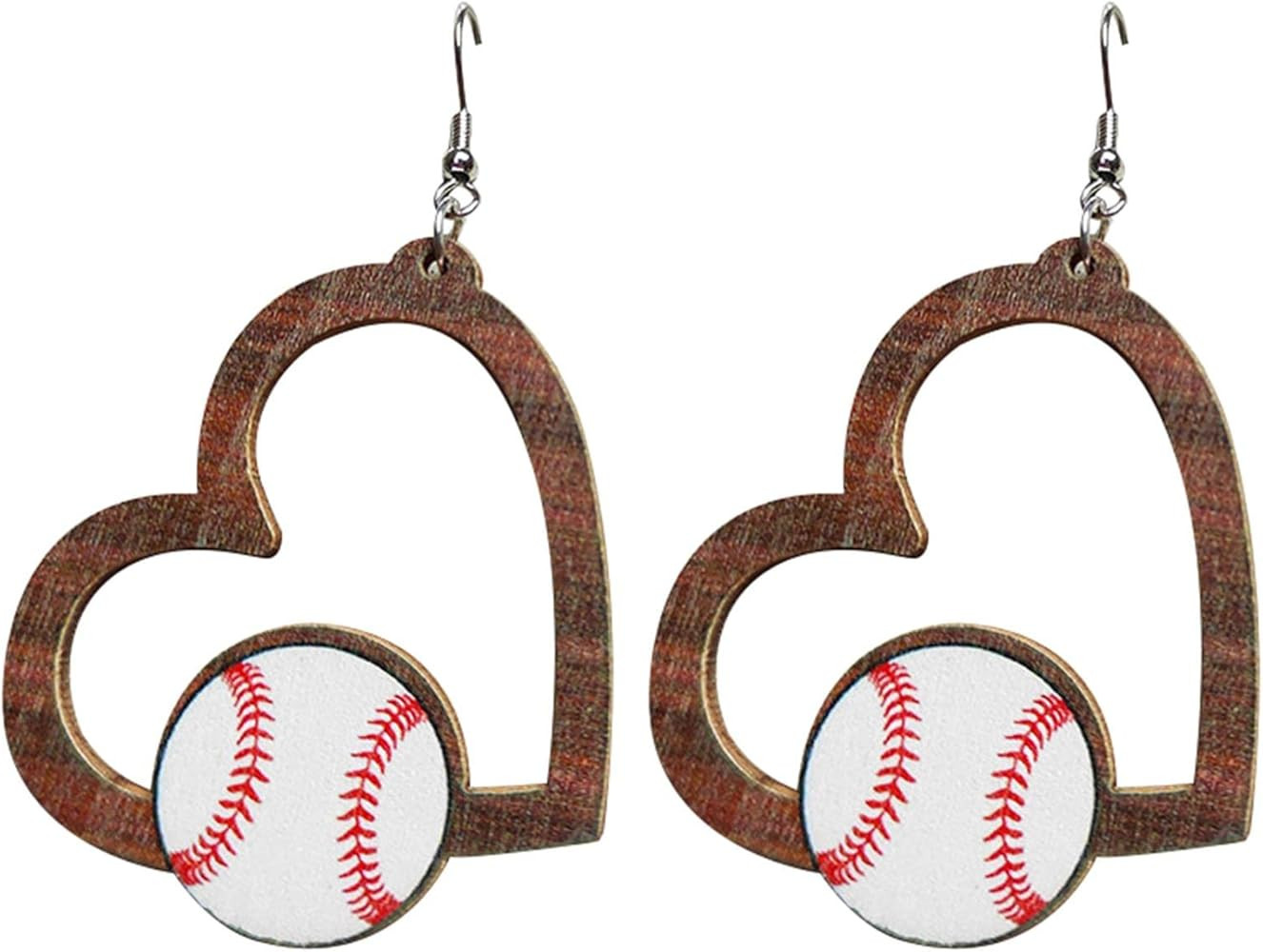 Retro Sports Ball Wooden Dangle Earrings Dainty Baseball Print Wood Earrings for Women Jewelry | Amazon (US)