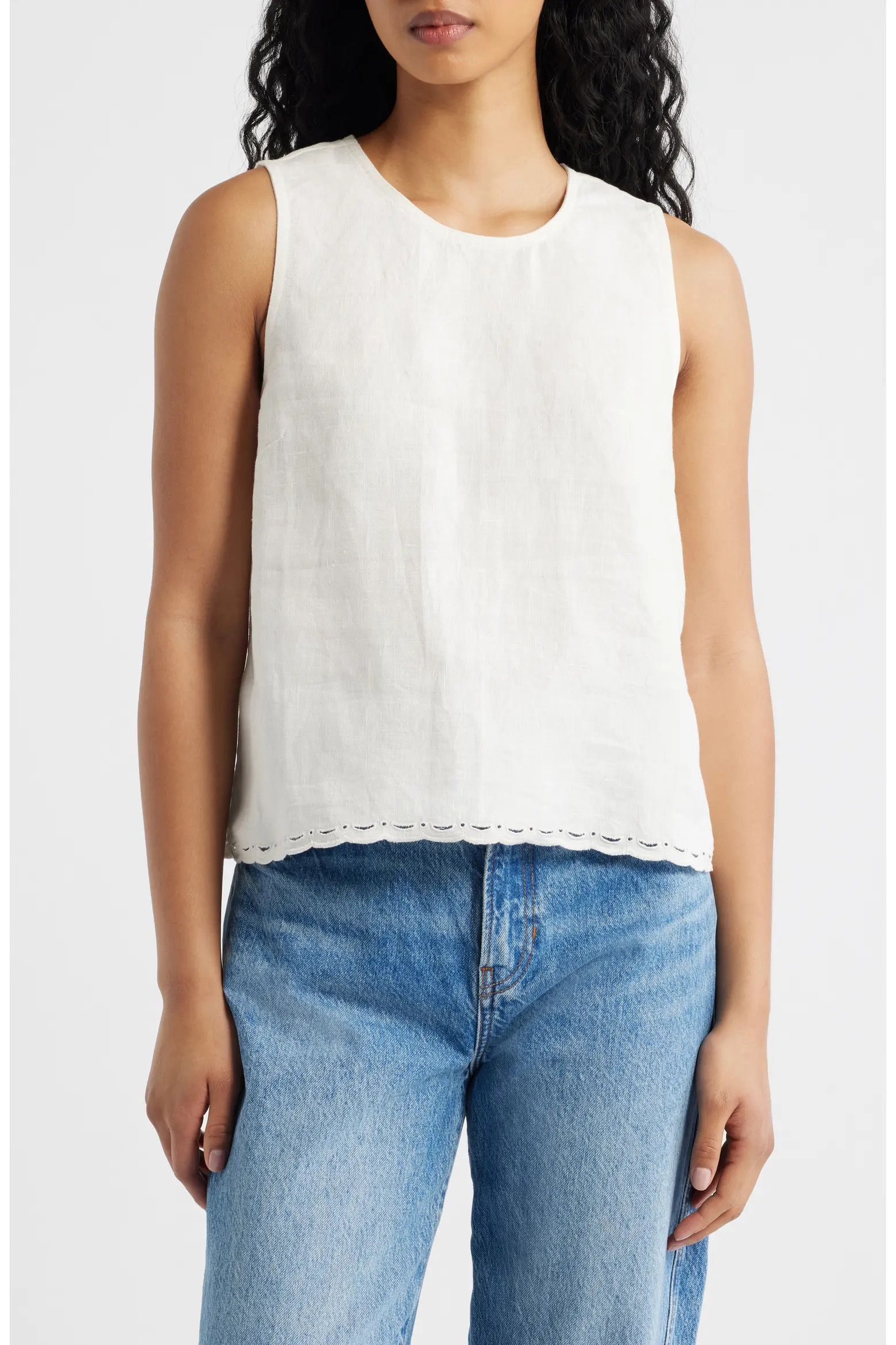 Lace Trim Pleated Linen Shell Top (Women) | Nordstrom | Nordstrom