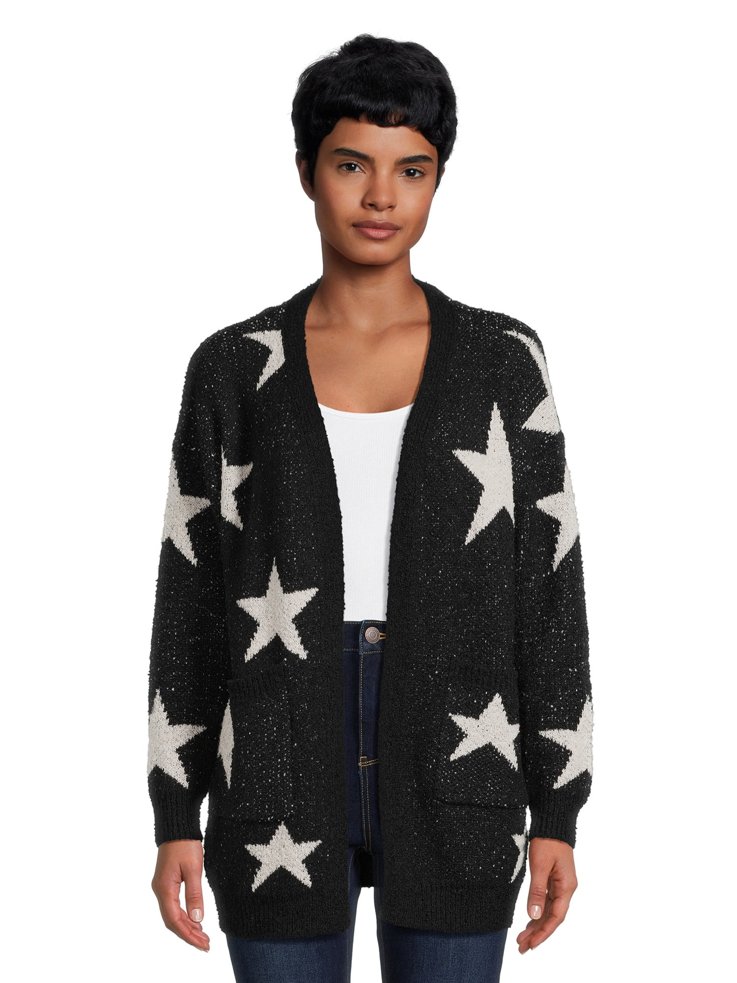 Dreamers by Debut Women's Open Front Print Cardigan Sweater, Midweight | Walmart (US)