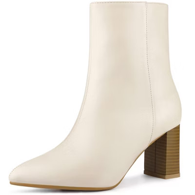 Allegra K Women's Side Zip Pointed Closed Toe Chunky Heels Ankle Boots Cream 10 | Target