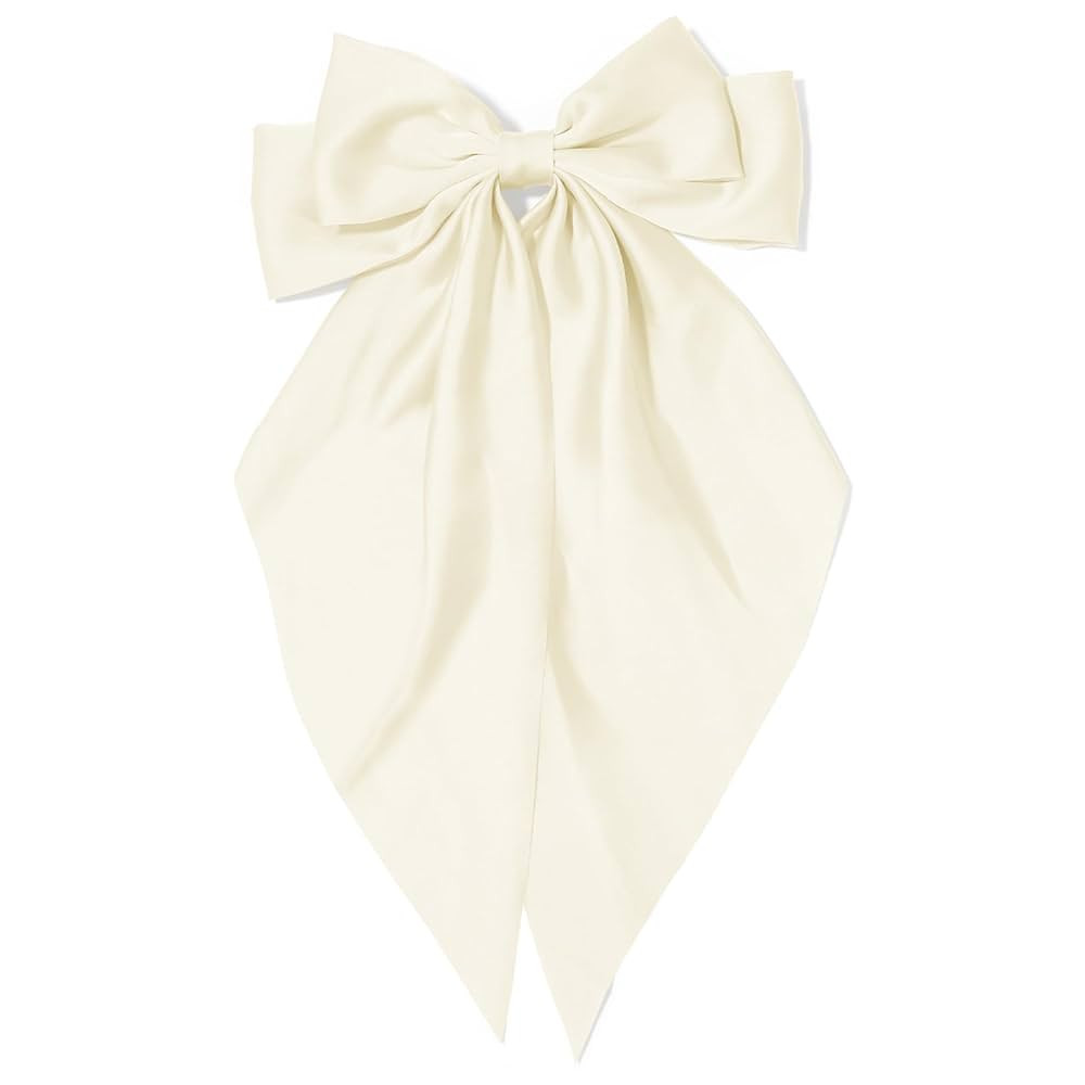 Big Beige Silky Satin Hair Bows with Long Tail Ribbon Barrettes for Women and Girls - Cute Coquet... | Amazon (US)