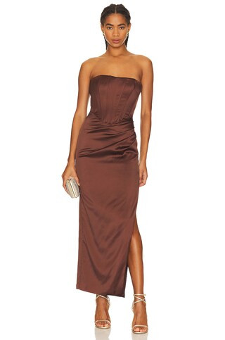 Everlasting Satin Dress in Chocolate | Revolve Clothing (Global)