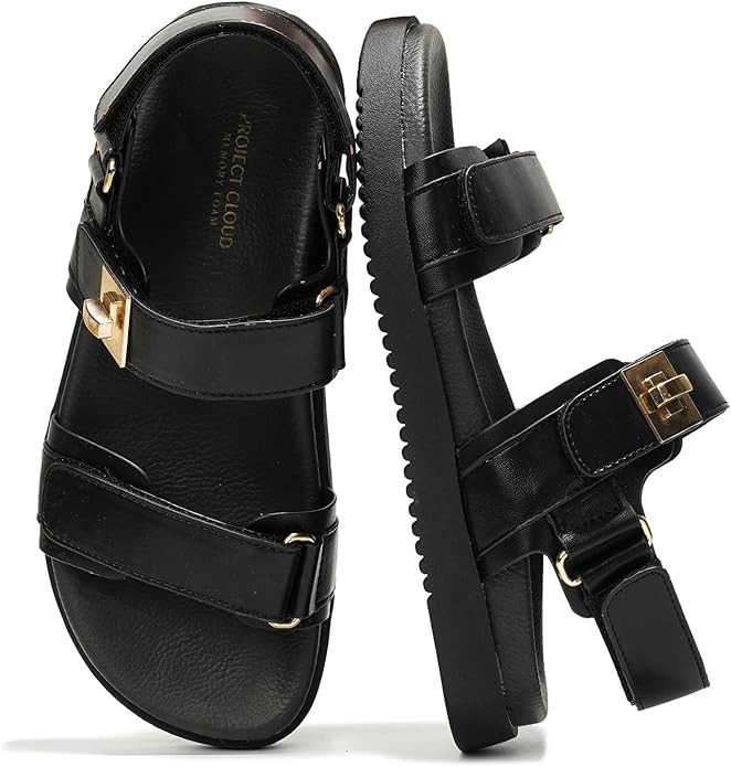 100% Genuine Leather Sandals Women Comfortable Adjustable Straps - Comfy Flat Sandals for Women -... | Amazon (US)
