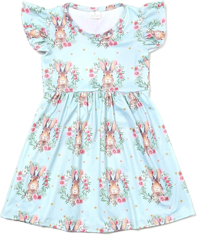 JONGOS Toddler Girl Easter Outfit Short Sleeve Bunny Dress Princess Party Dress Summer Clothes | Amazon (US)