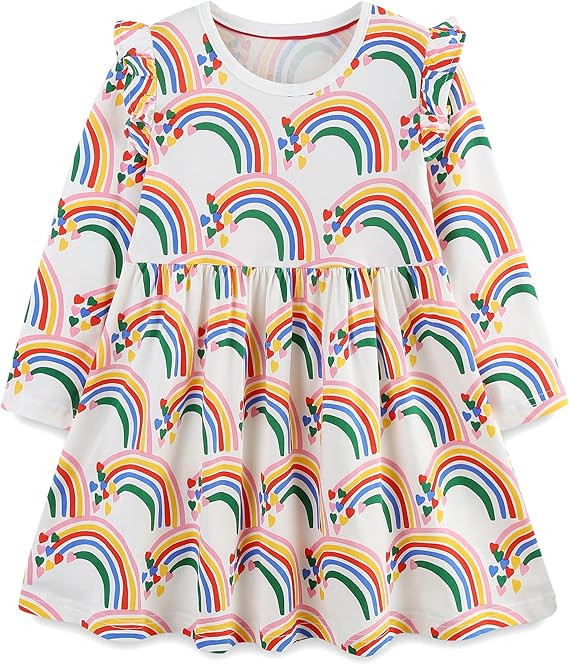 FreeLu Girls Cartoon Casual Dress Toddler Jersey Cotton Party Dresses Applique Embroidery Longsle... | Amazon (US)