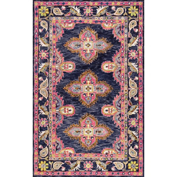 Perryman Hand-Hooked Wool Navy Area Rug | Wayfair North America