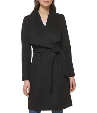 Signature Oversized Wing Collar Belted Wool Blend Wrap Coat | Dillard's