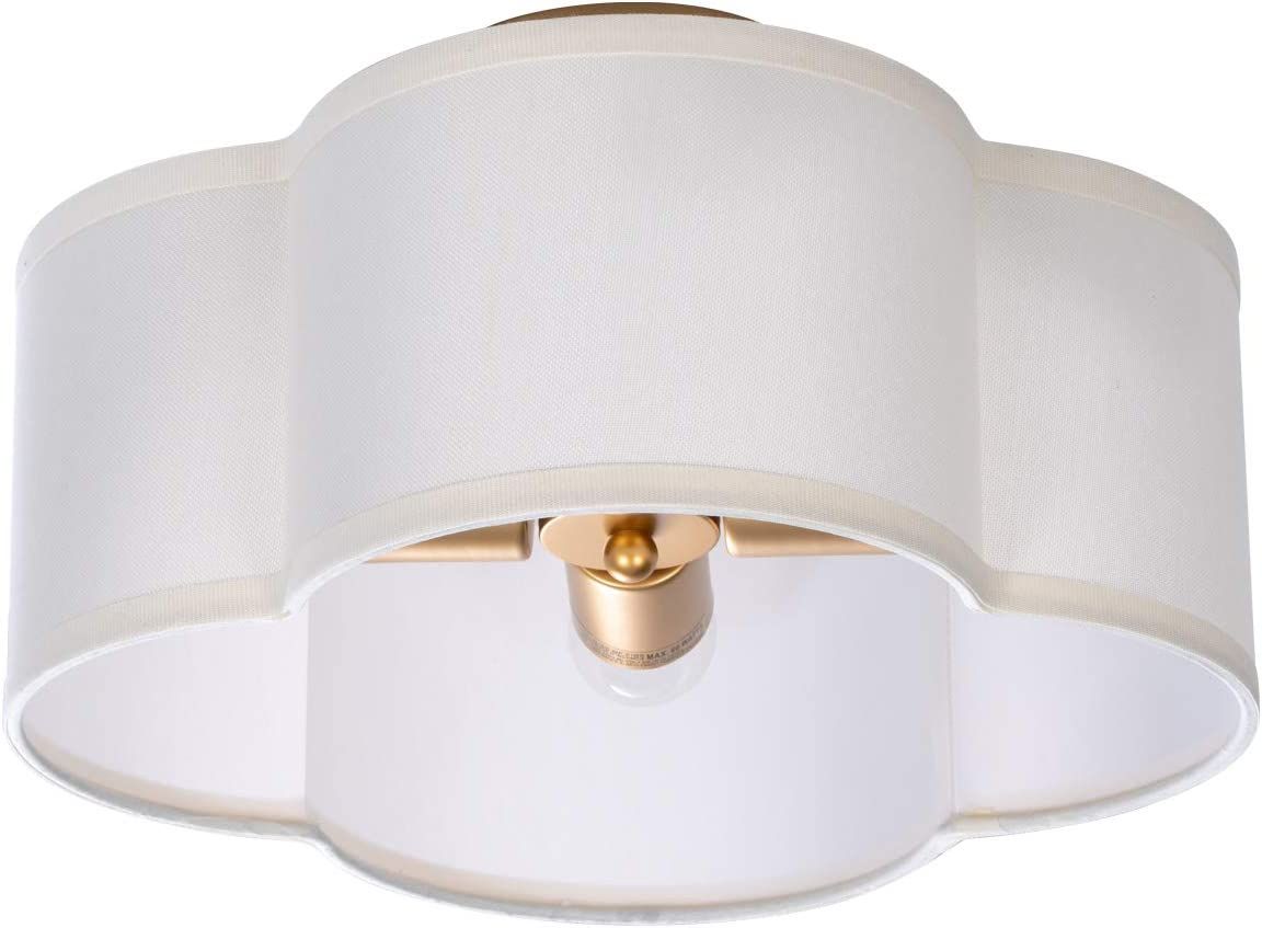 VILUXY Semi-Flush Mount Ceiling Light Fixture Cream White Fabric Drum Shade Antique Brass Brush P... | Amazon (US)