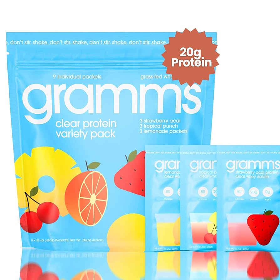 GRAMMS Clear Protein Powder 20g Protein Sample Packs Variety Flavor | for Women & Men Grass-Fed W... | Amazon (US)