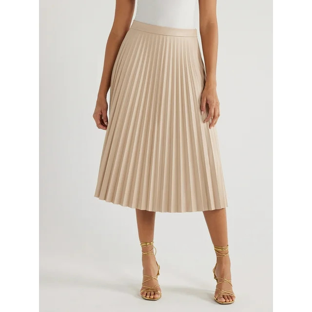 Scoop Women's Faux Leather Pleated Midi Skirt, Sizes XS-XXL | Walmart (US)