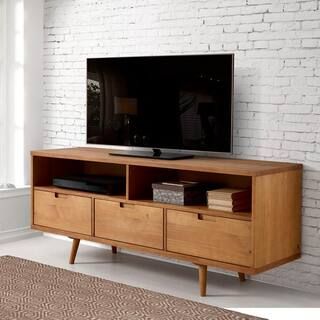 Walker Edison Furniture Company Ivy 58 in. Caramel Wood TV Stand with 3 Drawers Fits TVs Up to 64... | The Home Depot