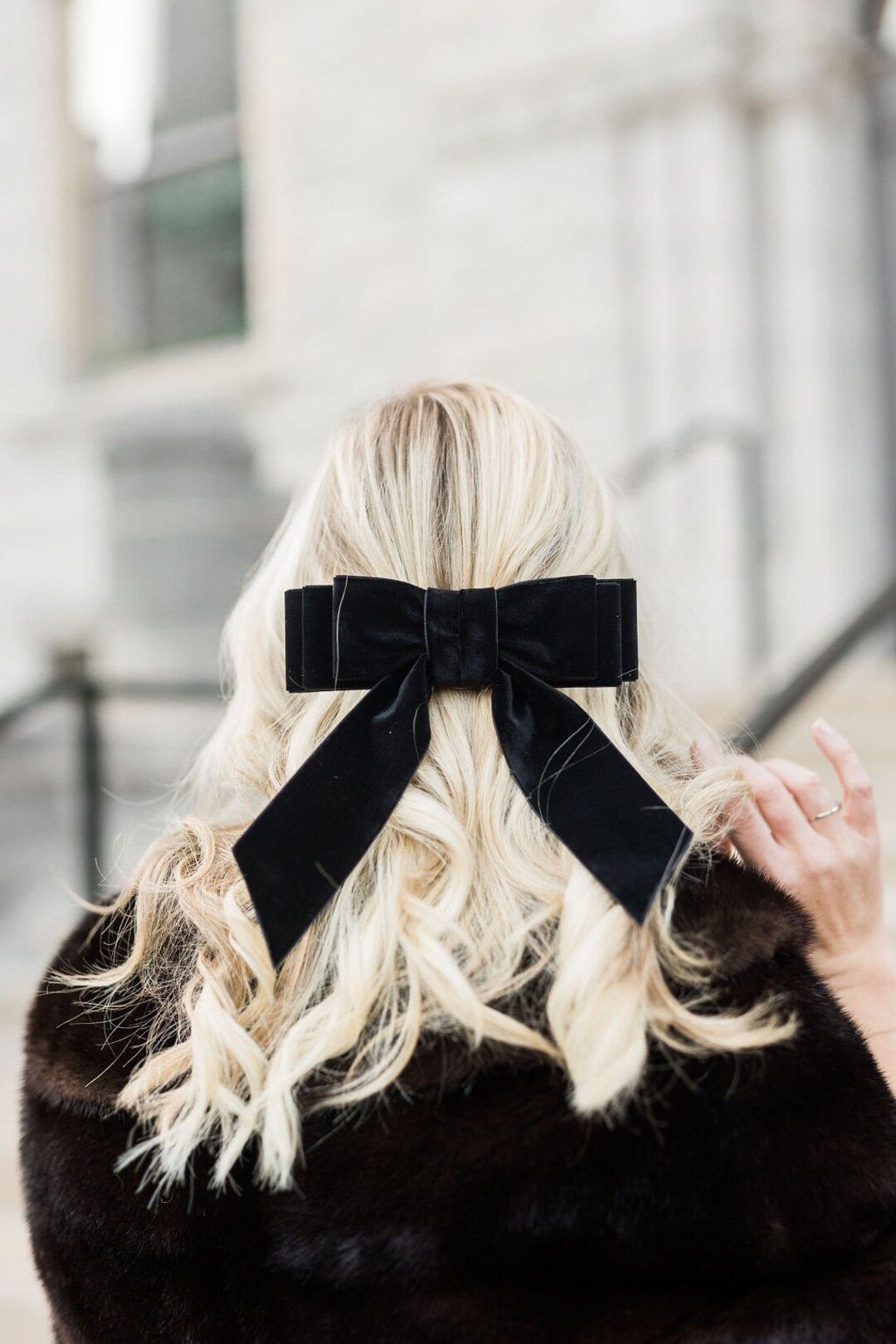 Black Oversized Velvet Hair Bow Long Tail French Barrette  - Etsy | Etsy (US)