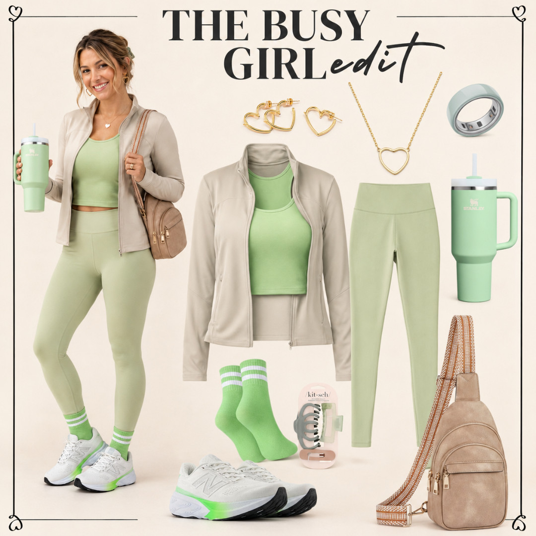 The Busy Girl | Green Edit 💚 

I did the digging for you, and this all-Amazon busy girl edit is the outfit formula for looking cute, comfy, and pulled together on the days you have a million things to do. 

The soft green activewear, neutral jacket, white sneakers, Oura Ring 4, sling bag, Stanley tumbler, gold jewelry, socks, clip, and wellness ring give that clean, sporty, expensive-looking vibe without needing to overthink the outfit.

This is perfect for errands, walks, coffee runs, travel days, casual work-from-home outfits, school drop-off, gym-to-lunch plans, weekend plans, and everyday athleisure when you still want to look intentional. 

It’s comfortable enough for real life but cute enough to feel like you actually got dressed — which is exactly why Amazon athleisure edits like this are so easy to save, click, and rewear.

If you’ve been looking for affordable Amazon activewear, comfy leggings, cute walking shoes, everyday bags, soft green outfit ideas, and accessories that make a casual outfit look more elevated, this is the edit I’d check first. 💚

📌 SAVE this for your next busy day — these are the Amazon finds that make a comfy outfit look polished without trying too hard.

↓ Everything is linked!

#LTKActive #LTKSaleAlert #LTKTravel