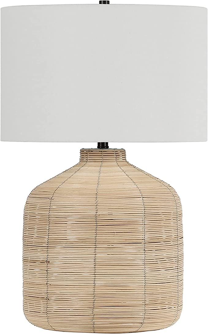 Jolina 26.5" Tall Oversized/Rattan Table Lamp with Fabric Shade in Natural Rattan/Brass /White | Amazon (US)