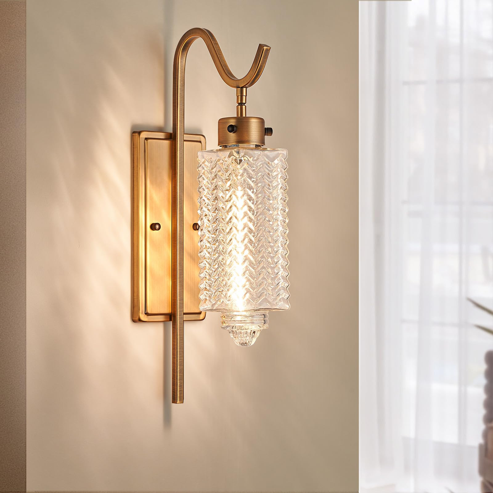 Vintage Gold Farmhouse Wall Sconce Light Fixture with Glass Shade & E26 Socket - Indoor Wall Lamp... | Amazon (US)