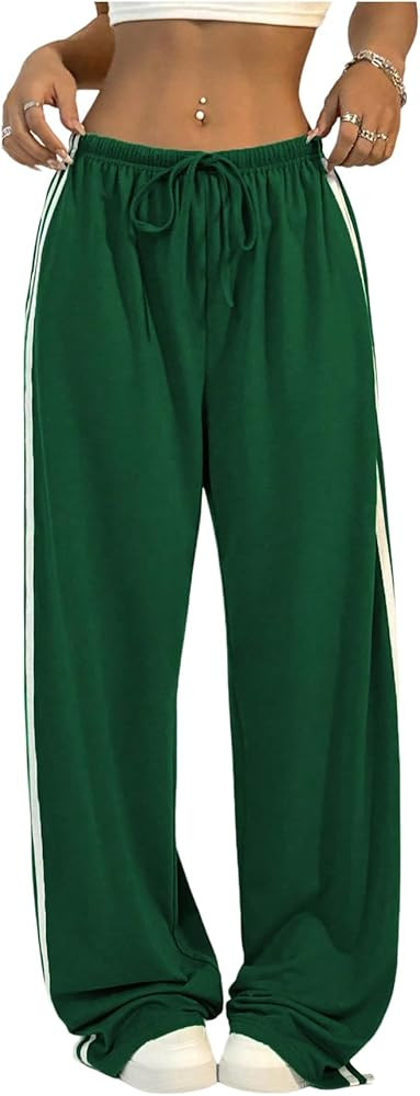 Women's Y2K Baggy Sweatpants Wide Leg Track Pants Striped Low Rise Drawstring Pant Joggers Street... | Amazon (US)