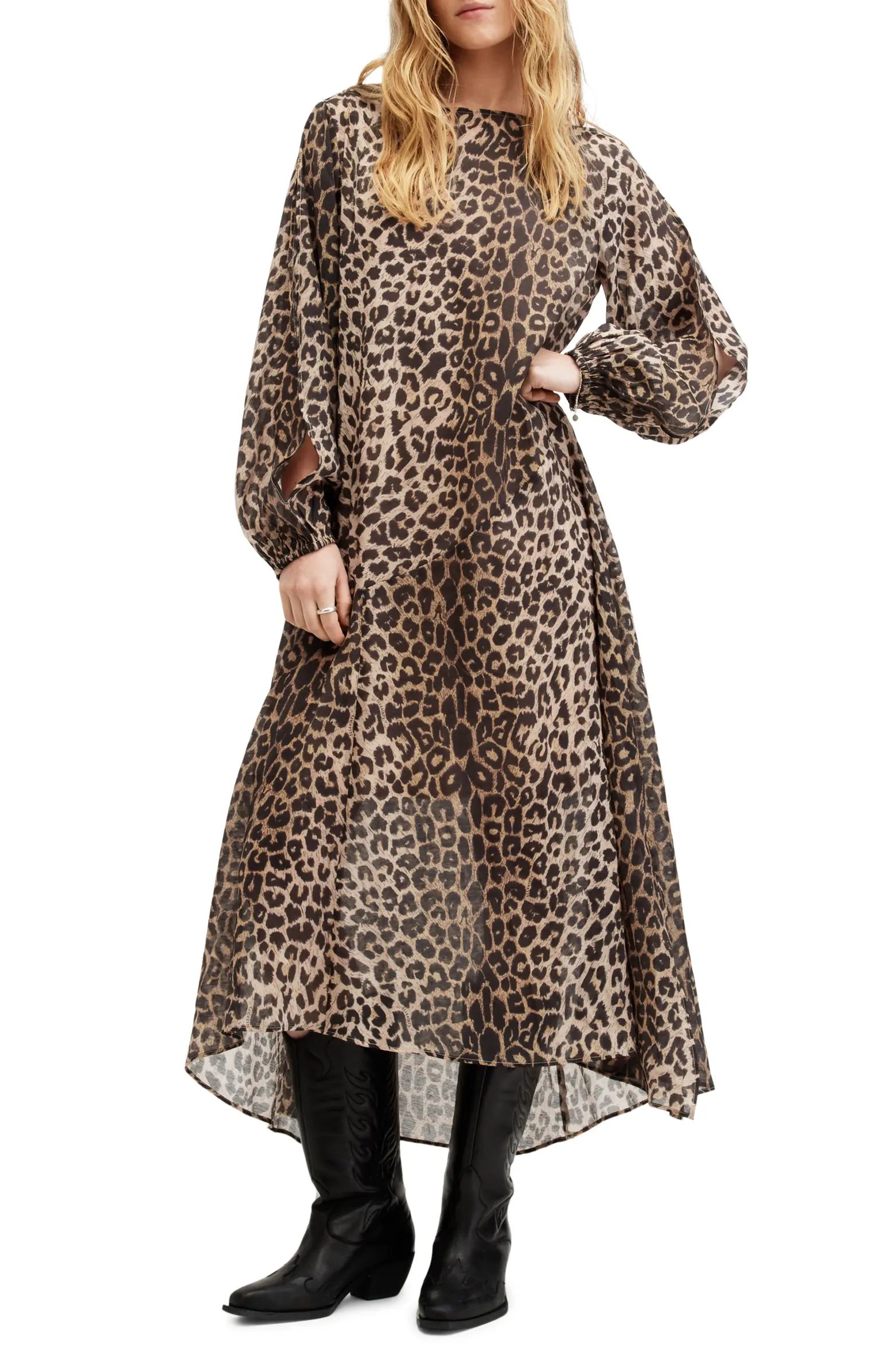 AllSaints Jane Long Sleeve Leopard Print Dress | Nordstrom | Nordstrom