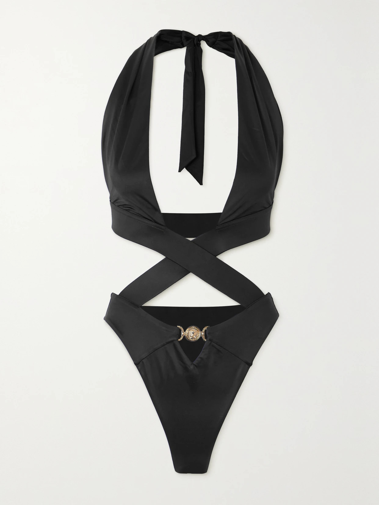 Versace - Belize Embellished Cutout Stretch-jersey Halterneck Swimsuit - Black | NET-A-PORTER (US)