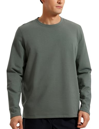 CRZ YOGA Fleece Crewneck Sweatshirt for Men Long Sleeve Breathable Workout Casual Pullover Basic Sweat Shirts Grey Sage Medium | Amazon (US)