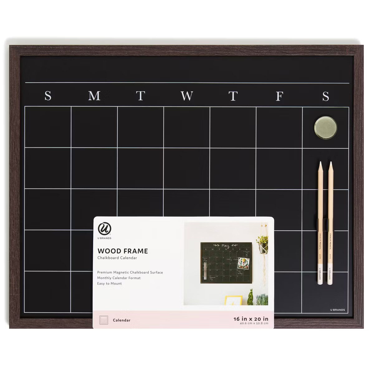U Brands 16X20 Flat Front Wood Frame Chalkboard Calendar - Walnut | Target