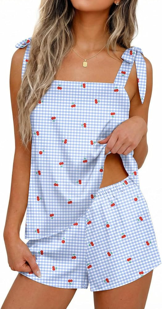 Ekouaer Womens Silk Pajama Set Bow Tie Knot Tank Top Satin Pjs Sets for Bridal Party 2 Piece Cami... | Amazon (US)
