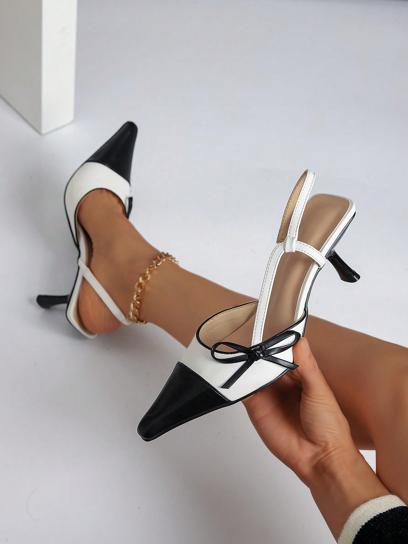 Women's High Heel Pointed Toe Color Block Shoes With Bowknot & Back Strap for Sale Australia| New... | SHEIN