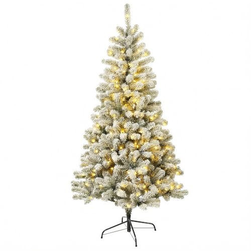 Aovotreena 6FT Pre-Lit Snow Flocked Christmas Tree with 300 Warm White LED Lights, 575 PVC Branch Tips, Fake Xmas Snowy Trees,Pre-Hinged & Foldable Base for for Indoor, Office, Party, Holiday Décor | Amazon (US)
