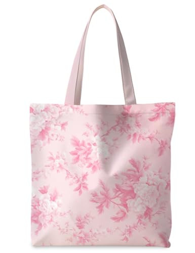 ignytiger Pink Floral Tote Bag, Pink Flower Floral Canvas Tote Bags For Women, Flower Floral Bags For Women, Pink Reusable Grocery Bags Shopping Bags | Amazon (US)