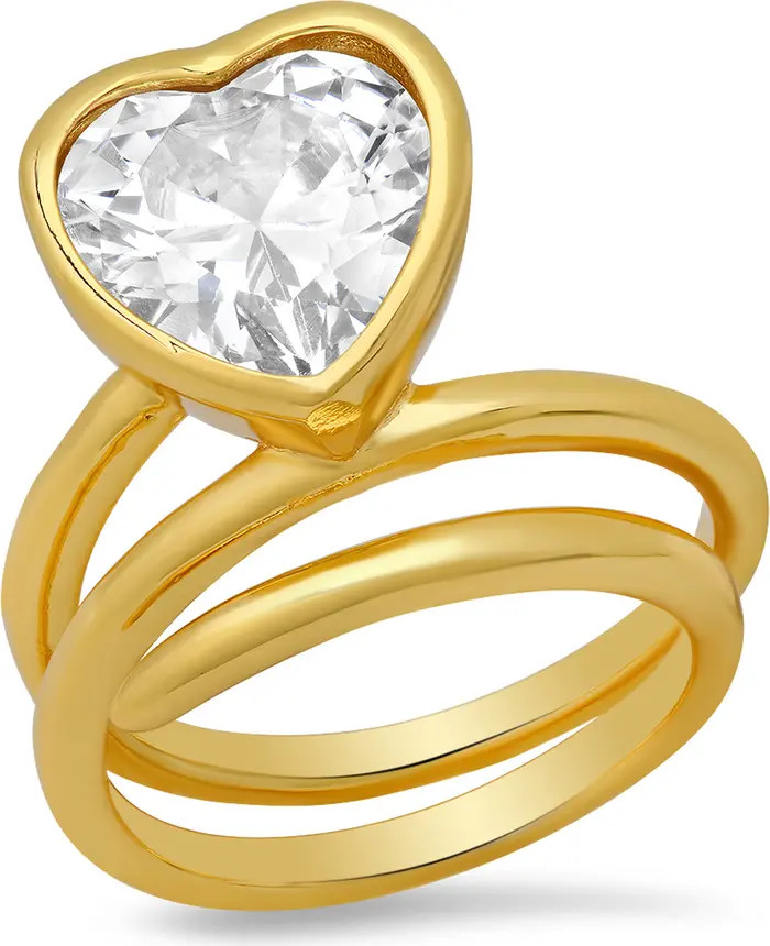 HMY JEWELRY 18K Yellow Gold Plated CZ Heart Ring | Nordstromrack | Nordstrom Rack