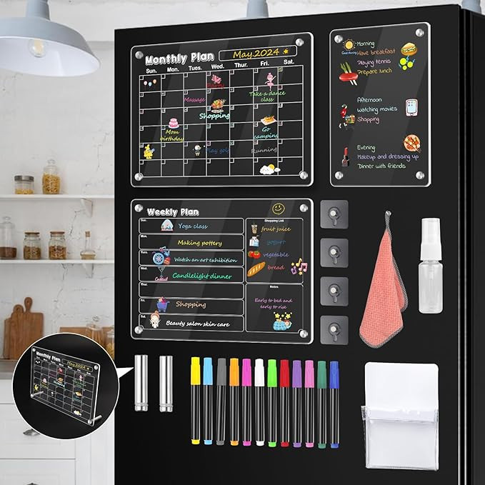 3 Pcs Magnetic Fridge Calendar, Dry Erase Calendar for Refrigerator, Monthly Weekly and Blank Boa... | Amazon (US)