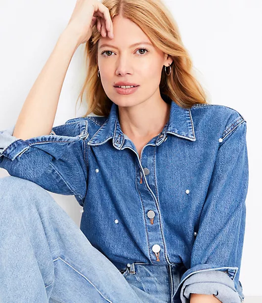 Loft Petite Pearlized Denim Everyday Shirt | LOFT