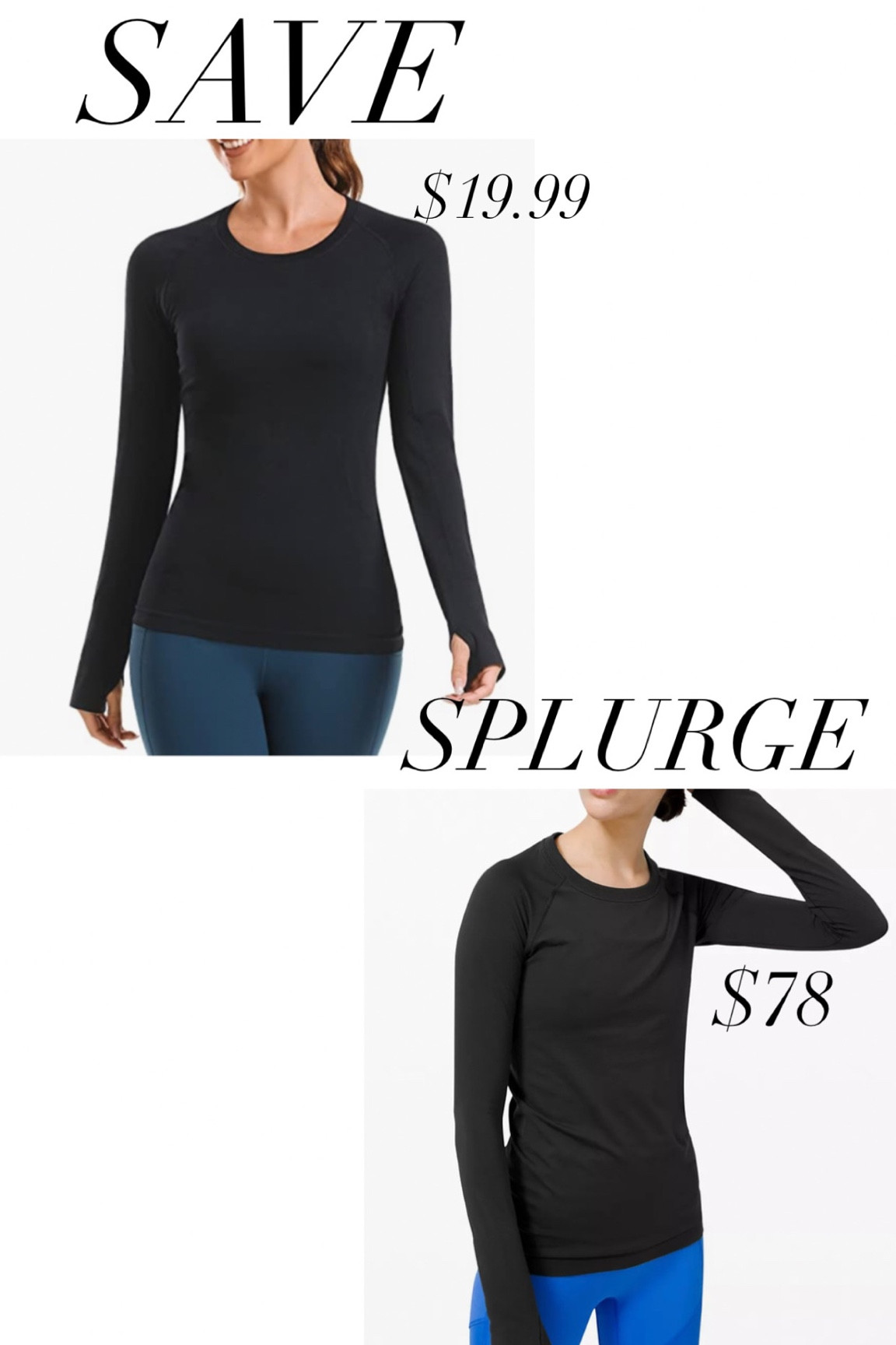 Lululemon dupes
Save and splurge
 save versus splurge
 Lululemon finds
 Amazon finds 
Amazon dupes
 Amazon hacks
 women’s athletic wear
 women’s long sleeve workout top women’s athletic top 
women’s work out wear 

#LTKunder100 #LTKfit #LTKSale