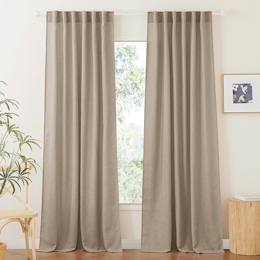 RYB HOME Khaki Linen Curtains 95 inches, Rod Pocket & Back Tab Linen Blend Boho Elegant Light Fil... | Amazon (US)